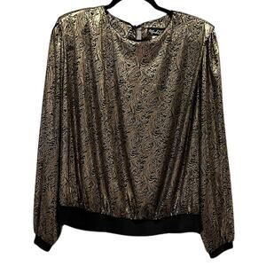 VTG Marsha Turst liquid Gold metallic disco Party Women 42 Made USA top blouse